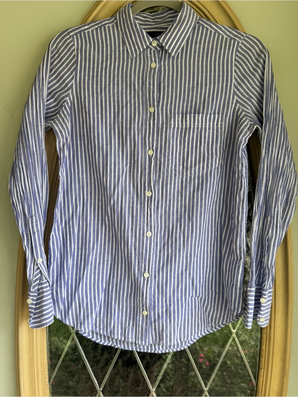 J. Crew Blue and White Vertical Stripe Button-Down Shirt